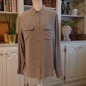 Equipment Femme Grey Silk Patch Pocket Slim Signature Shirt M Grey